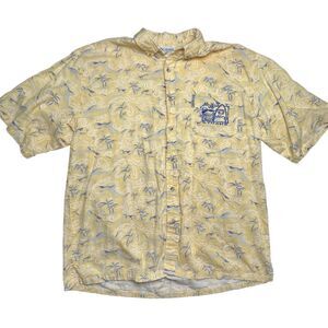 Mutt Lynchs  Columbia Newport Beach CA Hawaiian Shirt XL Yellow Sharks Dog